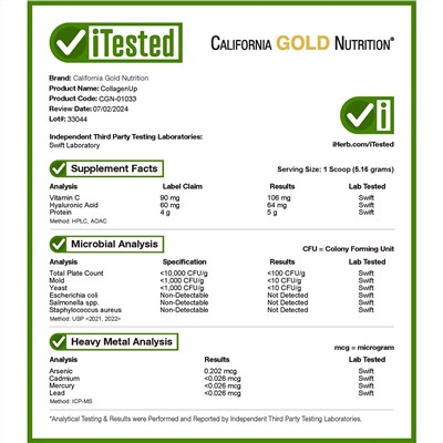 California Gold Nutrition, CollagenUP, гидролизованные пептиды морского коллагена с гиалуроновой кислотой и витамином C, с нейтральным вкусом, 206 г (7,26 унции)