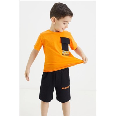 Damla Bebe Оранжевый костюм из футболки и шорт с нагрудным карманом для мальчика 18567
