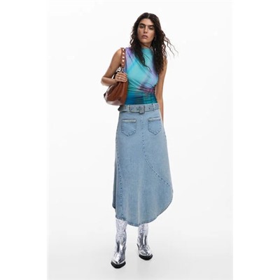 Asymmetric denim skirt