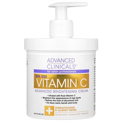 Advanced Clinicals, осветляющий крем с витамином С, улучшенная формула, 1 фунт (16 унций)