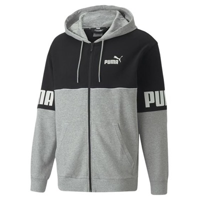 Мужская толстовка Pumа Power Full-Zip из хлопка, экологически чистый свитер с капюшоном 849842 04 серый/черный