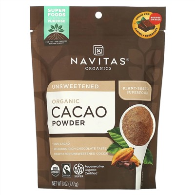 Navitas Organics, Органический какао-порошок, 227 г (8 унций)