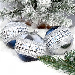 Набор украшений Шары Diamonds 8 см, 3 шт, пластик, цвет синий ЛЬДИНКА 212547