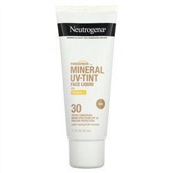 Neutrogena, Purescreen + Mineral UV Tint, жидкая тонирующая жидкость для лица с витамином E, средний, SPF 30, 32 мл (1,1 жидк. Унции)