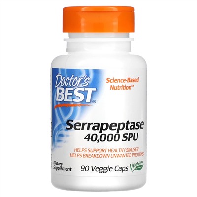 Doctor's Best, серрапептаза Best, 40 000 SPU, 90 вегетарианских капсул