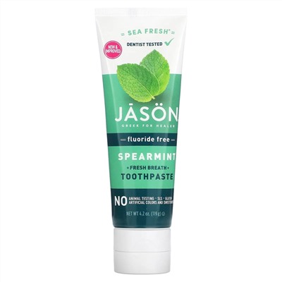 Jason Natural, Sea Fresh, зубная паста для свежести дыхания, без фтора, мята, 119 г (4,2 унции)