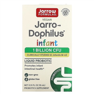 Jarrow Formulas, Jarro-Dophilus, веганский жидкий пробиотик для младенцев, 1 млрд КОЕ, 15 мл (0,51 жидк. унции)