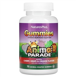 NaturesPlus, Source of Life, детские жевательные конфеты Animal Parade, со вкусом вишни, апельсина и винограда, 75 жевательных конфет в форме животных