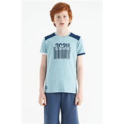 TOMMYLIFE Голубая футболка стандартного кроя с круглым вырезом и принтом для мальчиков — 11157