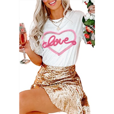 White Valentine Love Tinsel Graphic T-shirt