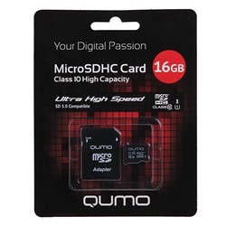 Карта флэш-памяти MicroSD 16 Гб Qumo +SD адаптер (class 10) UHS-1 3.0