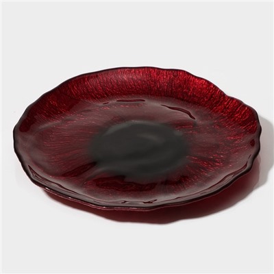 Блюдо стеклянное сервировочное «Флора», d=21 см, цвет красный