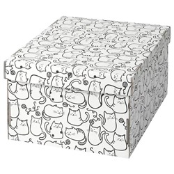 SMEKA СМЕКА Коробка с крышкой, белый/кот, 26x32x17 см