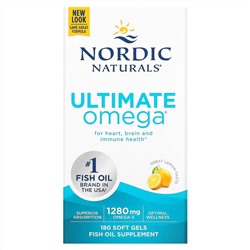 Nordic Naturals, Ultimate Omega, высокоэффективные омега-3 кислоты, со вкусом лимона, 1280 мг, 180 капсул (640 мг в 1 капсуле)