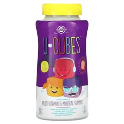 Солгар, U-Cubes, жевательные конфеты для детей с мультивитаминами и микроэлементами, вишня и апельсин, 120 шт.