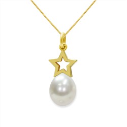 Collar con colgante - plata 925 chapada en oro - perla de agua dulce - Ø: 6.5 - 7 mm