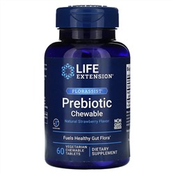 Life Extension, FLORASSIST Prebiotic Chewable, с натуральным клубничным вкусом, 60 жевательных таблеток