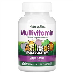 NaturesPlus, Source of Life, Animal Parade, жевательные мультивитамины с микроэлементами для детей, со вкусом винограда, 90 таблеток в форме животных