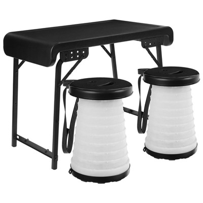 Набор мебели, складной: стол, 2 световых табурета, цвет чёрно-белый