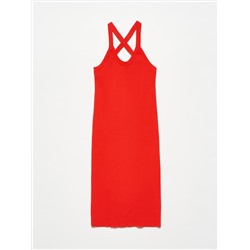 90151 Трикотажное платье с заниженной передней частью, красное