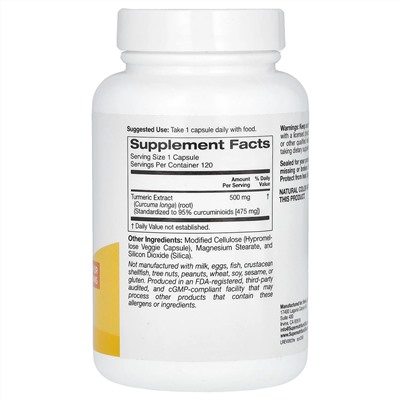Super Nutrition, куркумин из куркумы, 500 мг, 120 растительных капсул