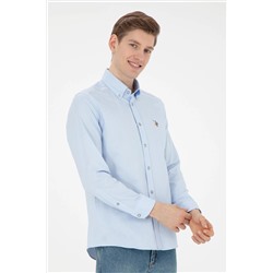 Мужская голубая базовая рубашка с длинным рукавом Неожиданная скидка в корзине