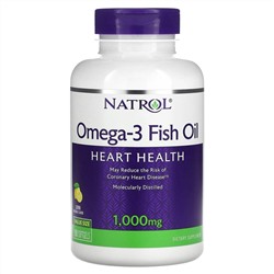 Natrol, рыбий жир омега-3, натуральный лимонный вкус, 1000 мг, 150 мягких таблеток