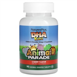 NaturesPlus, Source of Life, Animal Parade, ДГК для детей, детские жевательные таблетки, натуральный вишневый вкус, 90 таблеток в форме животных