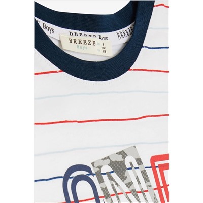 Комплект шорт Breeze Boy в полоску с текстовым принтом, белый цвет (2–6 лет)