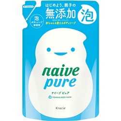 KRACIE Мыло-пенка для тела NAIVE Pure ЧИСТОТА увлажняющее для всей семьи, без добавок и аромата, 450 мл. сменная упаковка