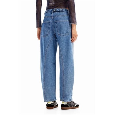 Double-waistband balloon jeans