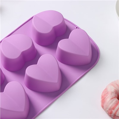Форма силиконовая для выпечки Доляна «Сердце напополам», 24,8×17×3,2 см, 6 ячеек (7×6,5×3 см), цвет МИКС