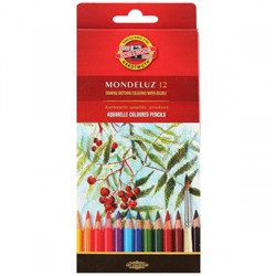 Карандаши цветные акварельные 12 цветов, дерево, шестигранный, картонная коробка Mondeluz Koh-i-noor 3716/12