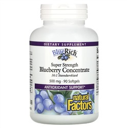 Natural Factors, BlueRich, супер эффективность, концентрат черники, 500 мг, 90 мягких таблеток