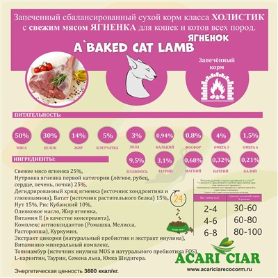 КОРМ A BAKED CAT HOLISTIC LAMB ДЛЯ КОШЕК