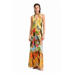 Tropical halter neck maxi dress