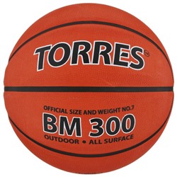 Мяч баскетбольный TORRES BM300, B00017, ПВХ, клееный, 8 панелей, р. 7