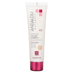 Andalou Naturals, 1000 роз, CC Color + Correct, для чувствительной кожи, SPF 30, чистый бежевый, 58 мл (2 жидк. унции)