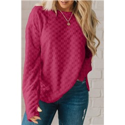 Rose Red Solid Textured Thumbhole Sleeve Top