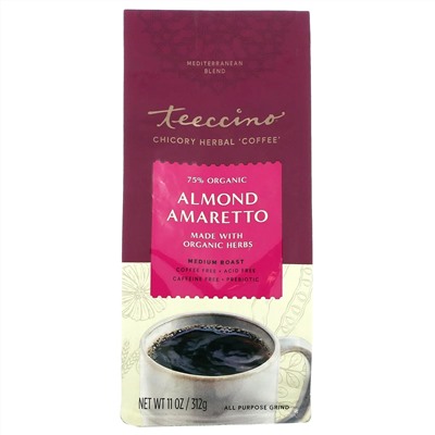 Teeccino, Травяной кофе из цикория, амаретто с миндалем, средней обжарки, без кофеина, 312 г (11 унций)