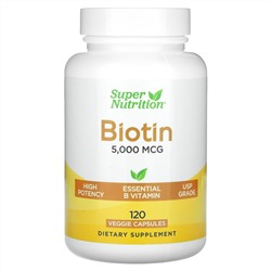 Super Nutrition, биотин, 5000 мкг, 120 растительных капсул