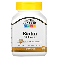21st Century, Биотин, 5000 мкг, 110 капсул