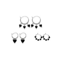 SET 3 HEMATITE HOOP EARRINGS HEARTS