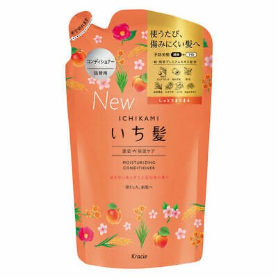 KRACIE ICHIKAMI Кондиционер для волос увлажняющий с маслом абрикоса, сменная упаковка 340мл