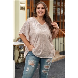 Apricot Plus Size Sequined V Neck Boxy Top