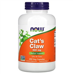NOW Foods, кошачий коготь, 500 мг, 250 растительных капсул
