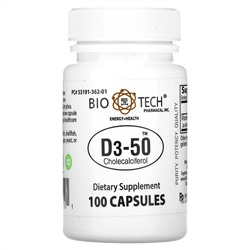 Bio Tech Pharmacal, Inc, D3-50, холекальциферол, 100 капсул