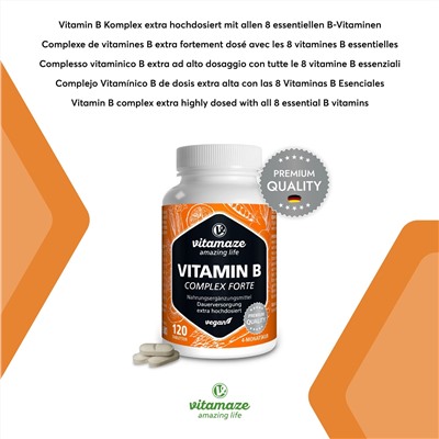 120 таблеток - Высокоэффективный комплекс витаминов группы B Forte, веганский - Vitamaze