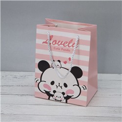 Пакет подарочный (XS) "Lovely cute panda", pink (19.5*14.5*9.5)