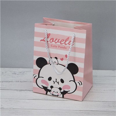 Пакет подарочный (XS) "Lovely cute panda", pink (19.5*14.5*9.5)